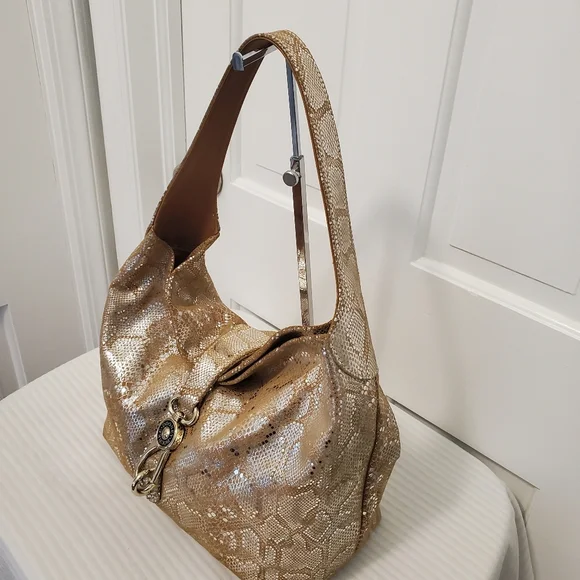 Dooney & Bourke Gold/Silvertone Snakeprint Leather Hobo Bag - Picture 2 of 14